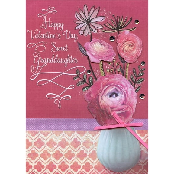 Designer Greetings Three Tip On Flowers Hand Crafted: Granddaughter Premium Keepsake Valentine's Day Card