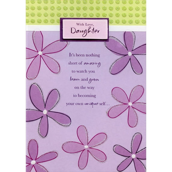 Designer Greetings Tip On 3D Rectangular Banner and Seven Large Purple Flowers Birthday Card for Daughter