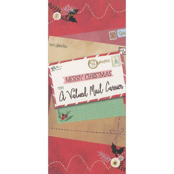 Designer Greetings To a Valued Mail Carrier Stamped Envelope: Gift Card Holder / Money Holder Christmas Card