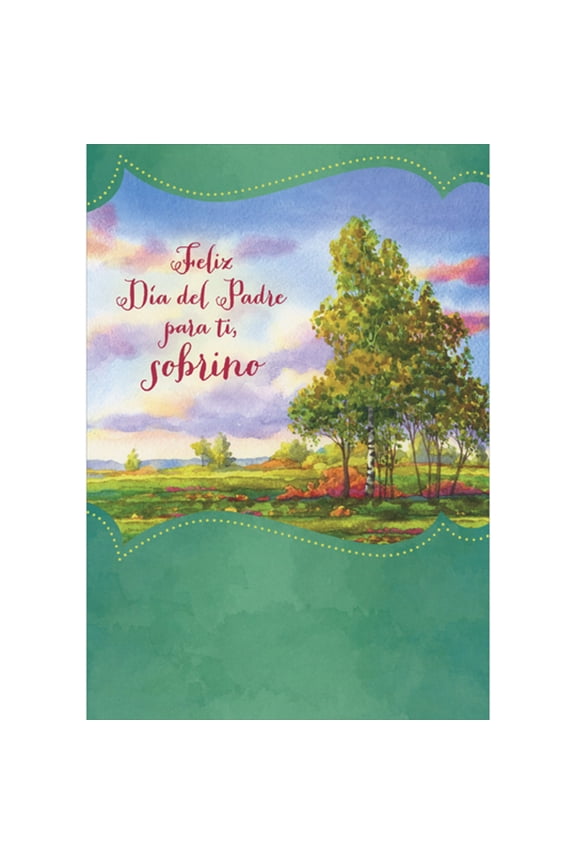 Trees in Green Field Under Cloudy Blue and Purple Sky Spanish Father's Day Card for Nephew