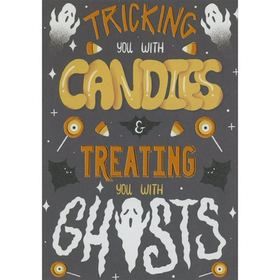 Designer Greetings Tricking You with Candies and Treating You with Ghosts Halloween Card