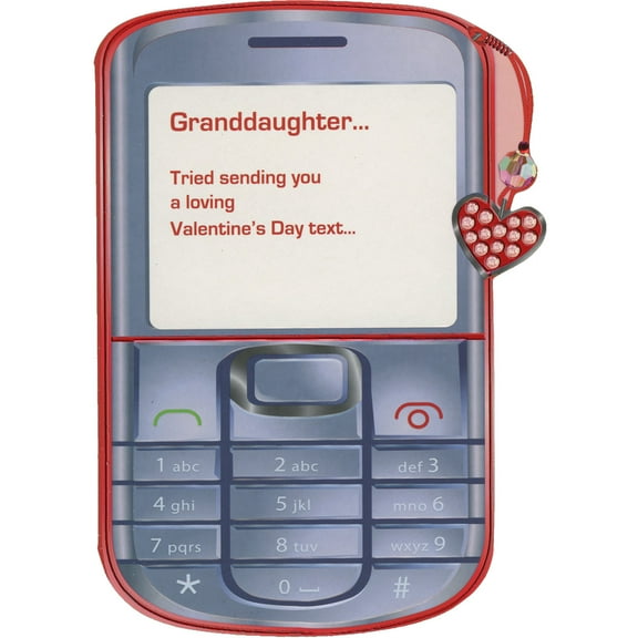 Designer Greetings Tried Sending a Text: Die Cut Cell Phone with Red Heart Strap Funny Valentine's Day Card for Granddaughter