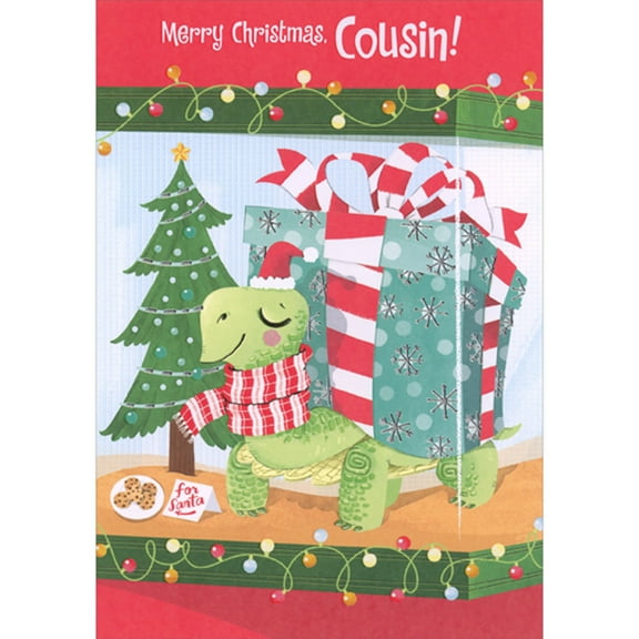 Designer Greetings Turtle with Blue Gift for a Shell Juvenile Christmas Card for Cousin