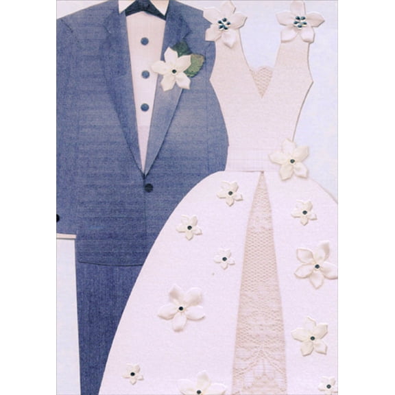 Designer Greetings Tuxedo and Wedding Dress with Gems Hand Decorated Designer Boutique Keepsake Wedding Congratulations Card