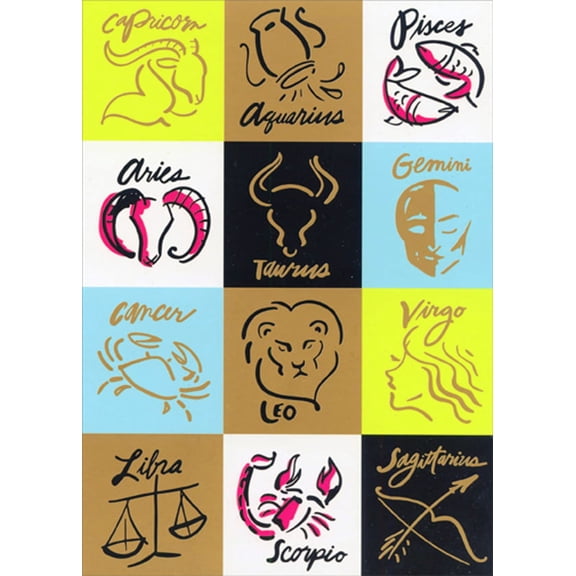 Designer Greetings Twelve Panels Zodiac Signs Blank Note Card