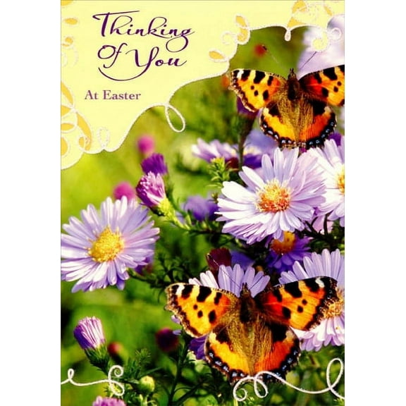 Designer Greetings Two Butterflies on Flowers Thinking of You Easter Card
