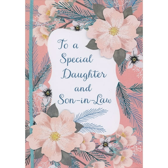 Designer Greetings Two Light Pink 3D Die Cut Sparkling Flowers, Gold Gems, Blue Foil Vines and Blue Ribbon Hand Decorated Easter Card for Daughter and Son-in-Law