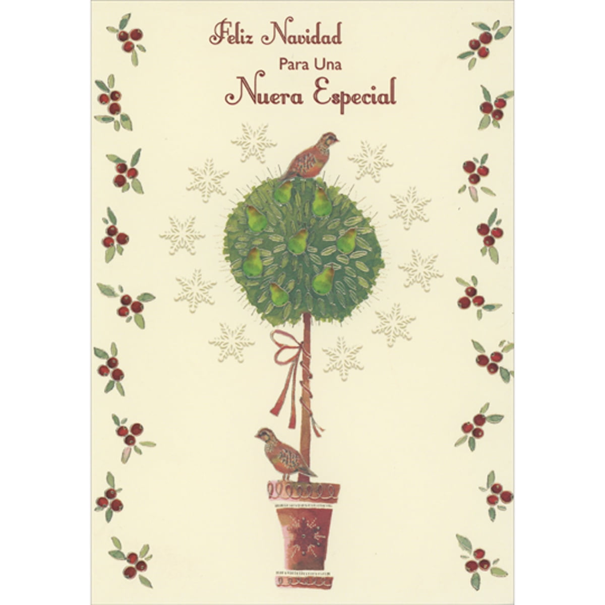 Designer Greetings Two Partridges Perched in Pear Tree Topiary Spanish ...