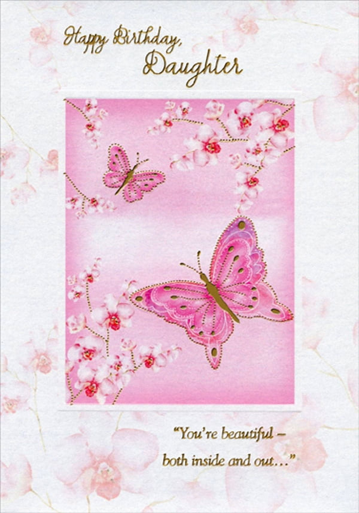 Designer Greetings Two Pink Butterflies, Cherry Blossoms on Shimmering ...