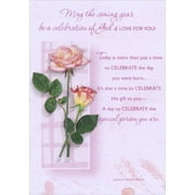 Designer Greetings Two Pink Roses on Light Pink Religious Inspirational Birthday Card for Her Woman Women