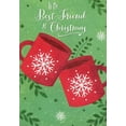 thumbnail image 1 of Designer Greetings Two Red Mugs with Snowflakes on Green Background Best Friend Christmas Card, 1 of 2