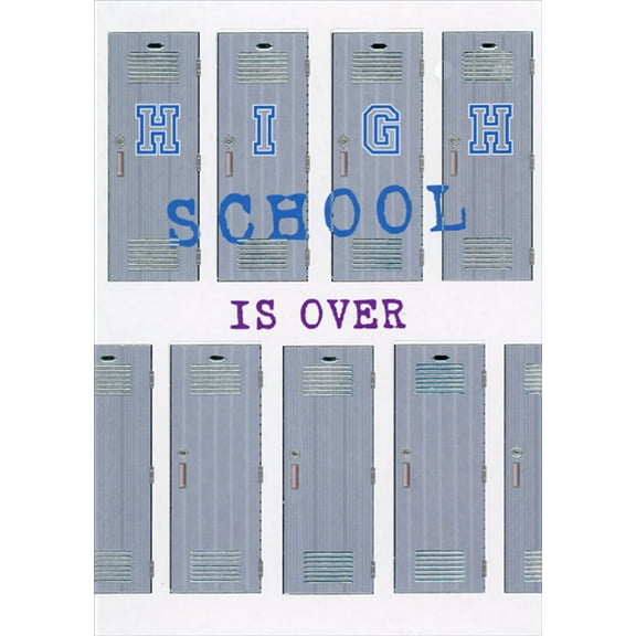 Designer Greetings Two Rows Of Silver Lockers with Die Cut Moving Doors High School Graduation Congratulations Card