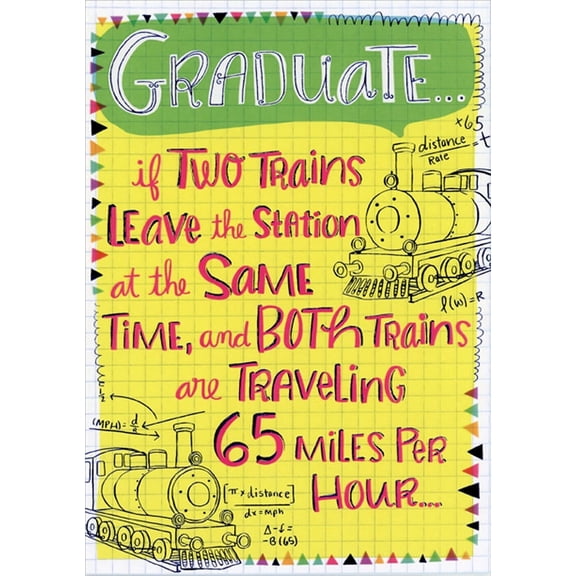 Designer Greetings Two Trains Leaving Station Math Problem Funny / Humorous High School Graduation Congratulations Card