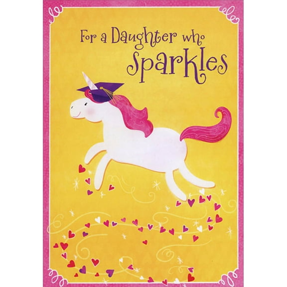 Designer Greetings Unicorn with Pink Mane Wearing Grad Cap Juvenile / Kids Graduation Congratulations Card for Young Daughter