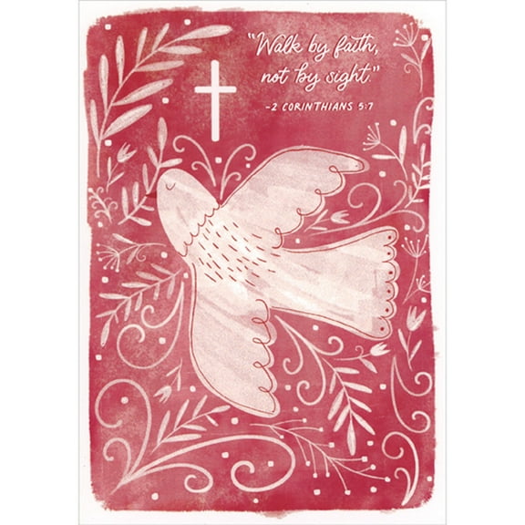 Designer Greetings Walk By Faith: White Dove, Cross and Vines on Red Background Gift Card Holder Confirmation Congratulations Card