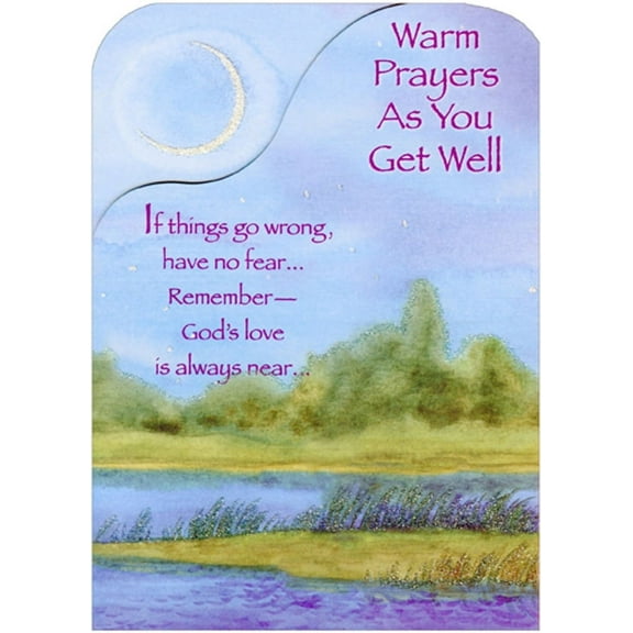 Designer Greetings Warm Prayers: Stream and Crescent Moon Die Cut Z-Fold Religious Get Well Card
