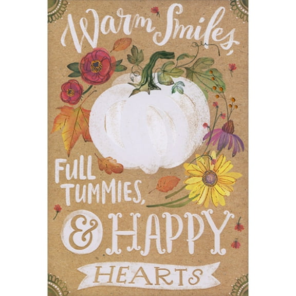 Designer Greetings Warm Smiles, Full Tummies, Happy Hearts: Pumpkin and Flowers Package of 8 Thanksgiving Cards