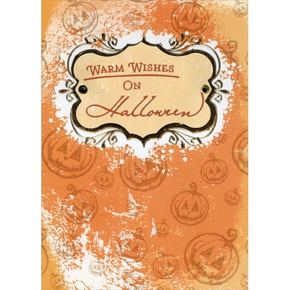 Designer Greetings Warm Wishes 3D Banner : Repeated Pumpkins on Orange Designer Boutique Hand Decorated Halloween Card