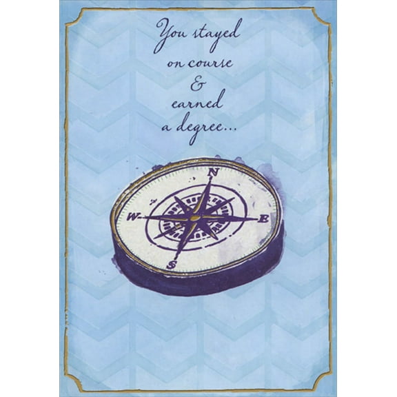 Designer Greetings Watercolor Compass on Light Blue : Earned a Degree Congratulations Card