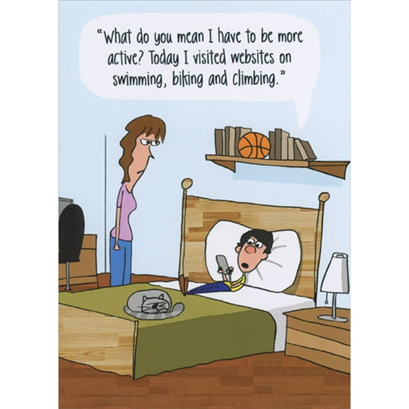 Designer Greetings What Do You Mean I Have to Be More Active: Boy on Bed with Phone Funny / Humorous Mother's Day Card from Son