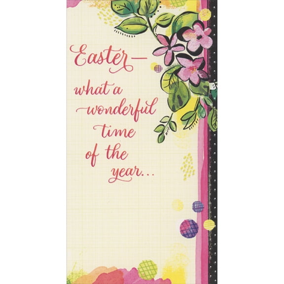 Designer Greetings What a Wonderful Time of the Year: Pink Flowers on Pink and Black Border Easter Card