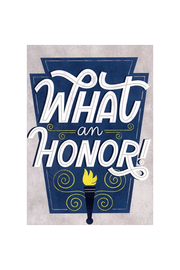 What an Honor: Black and Yellow Torch and Swirls on Blue and Gray NHS / National Honor Society Graduation Congratulations Card