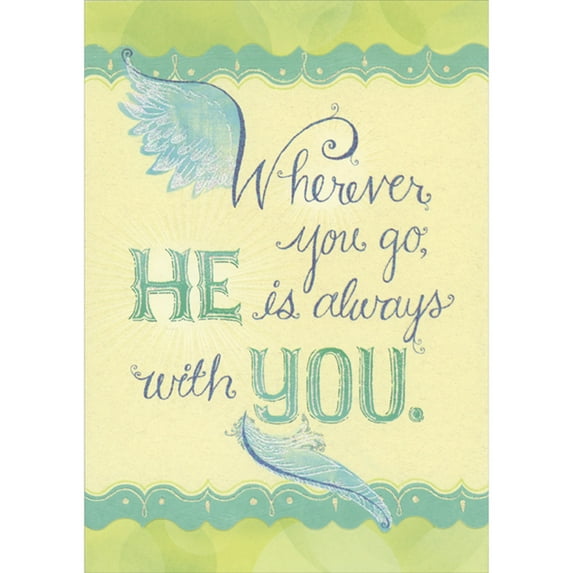 Designer Greetings Wherever You Go, He is Always with You: Sparkling Wing and Feather Confirmation Congratulations Card