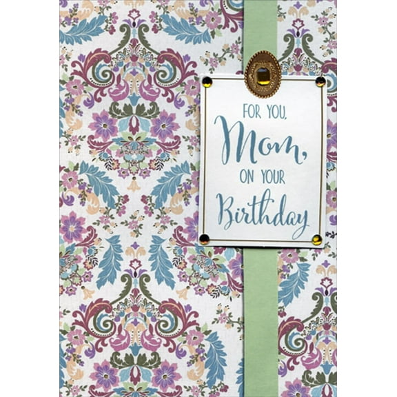 Designer Greetings White Banner, Yellow Sequins Over Vertical Green Stripe Hand Decorated Designer Boutique Keepsake Birthday Card for Mom from Daughter