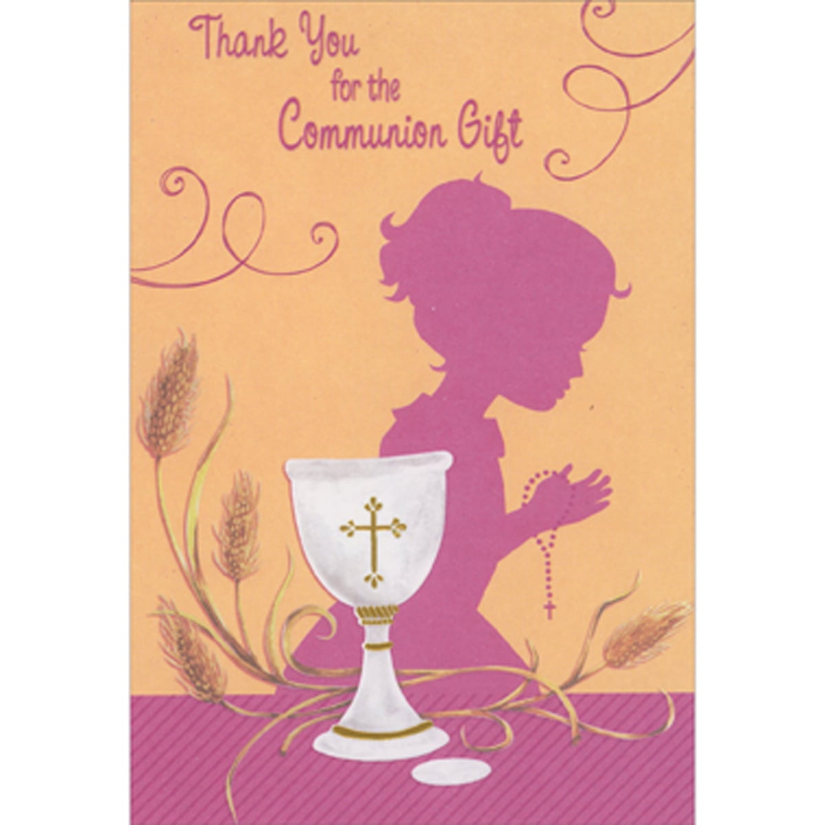 Designer Greetings White Chalice, Stalks of Wheat and Pink Silhouette ...