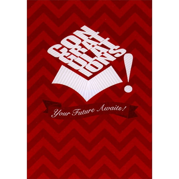 Designer Greetings White Congratulations Text Grad Cap : Red Chevrons Graduation Congratulations Card