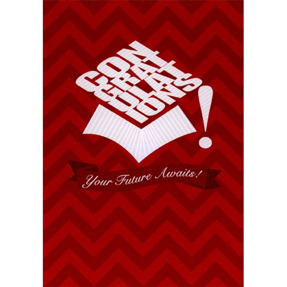 Designer Greetings White Congratulations Text Grad Cap : Red Chevrons Graduation Congratulations Card