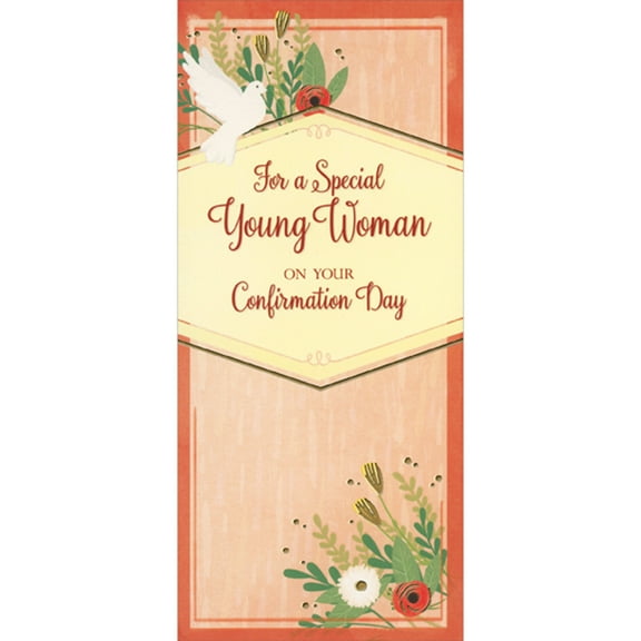 Designer Greetings White Dove Perched on Angular Gold Foil Lined Banner Money Holder : Gift Card Holder Confirmation Congratulations Card for Young Woman