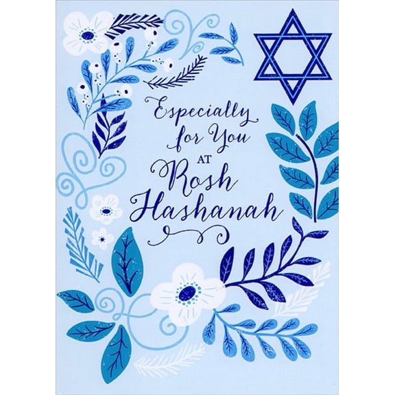 Designer Greetings White Flower and Vine Border on Blue Especially For You Rosh Hashanah / Jewish New Year Card