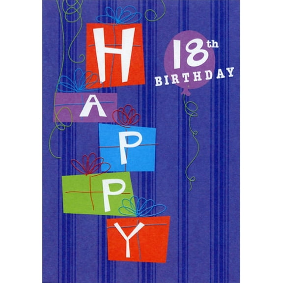 Designer Greetings White Letters on Colored Gifts Age 18 / 18th Birthday Card