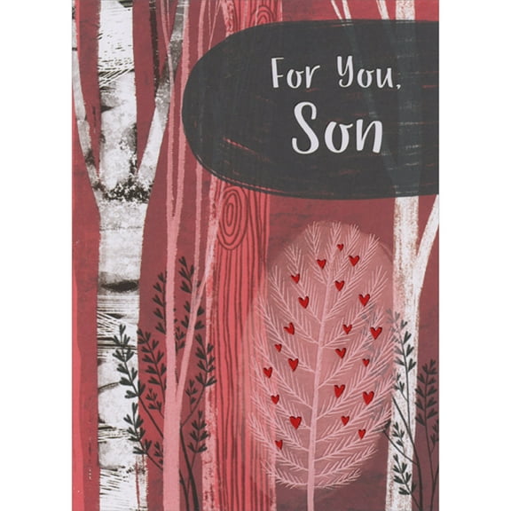 Designer Greetings White, Pink and Red Leafless Trees and Small Bush with Red Foil Hearts Valentine's Day Card for Son