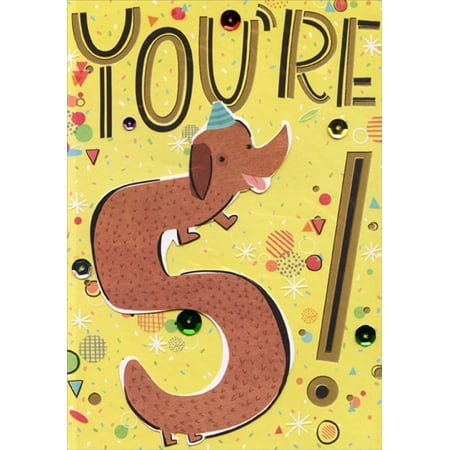 Designer Greetings Wiener Dog Spring Activated Pop Out Age 5 / 5th Birthday Card for Boy with Stickers
