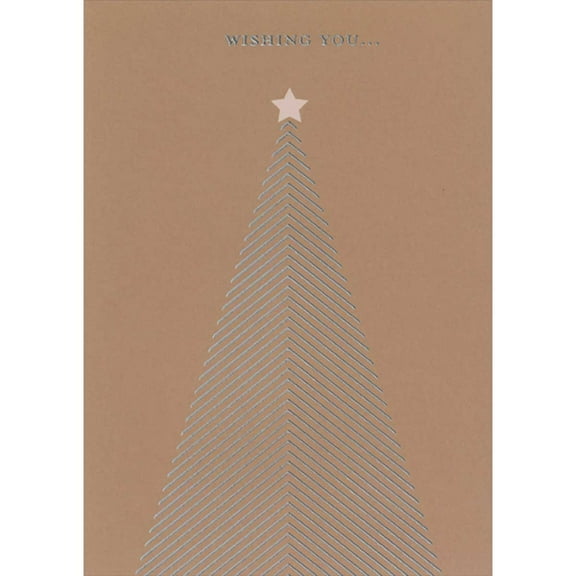 Designer Greetings Wishing You: Repeating Arrow Shapes Silver Foil Tree Box of 14 Christmas Cards