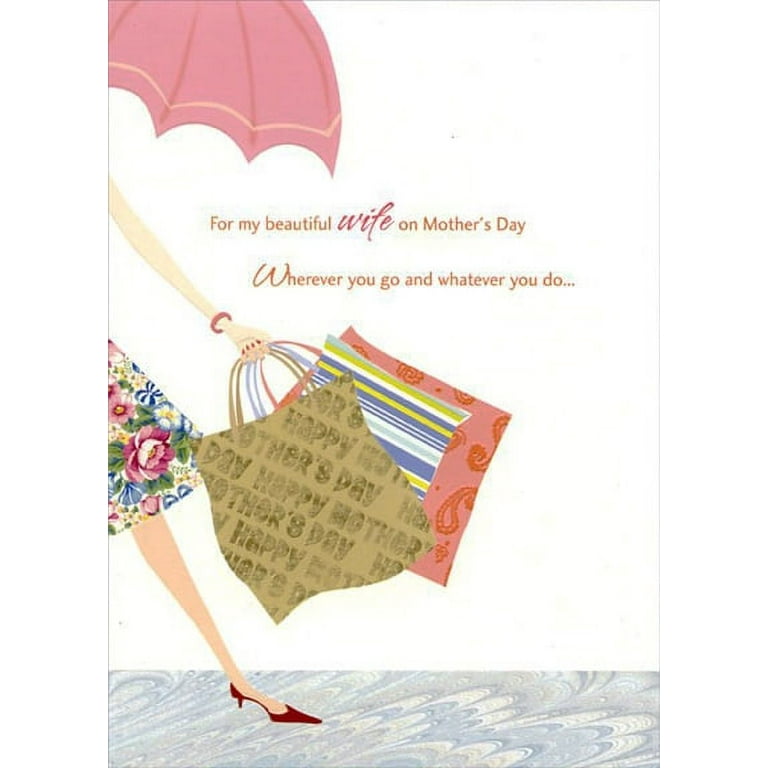 Designer Greetings Woman Holding Shopping Bags: Wife Mother's Day Card