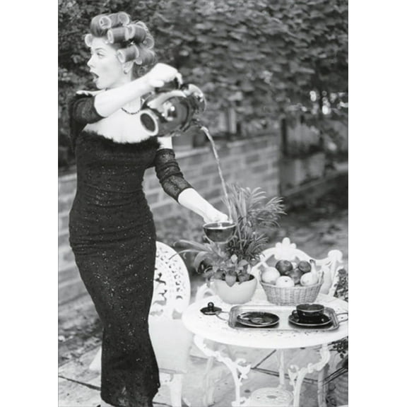 Designer Greetings Woman Pouring Water Pitcher and Missing Cup Funny / Humorous Belated Birthday Card
