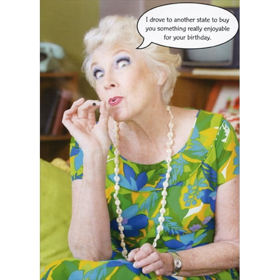 Designer Greetings Woman in Green Dress Smoking Cigarette Funny / Humorous Birthday Card