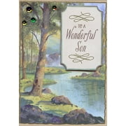 Designer Greetings Wonderful Son 3D Banner with Gold Foil Swirls and Sequins Hand Decorated Designer Boutique Keepsake Birthday Card for Son