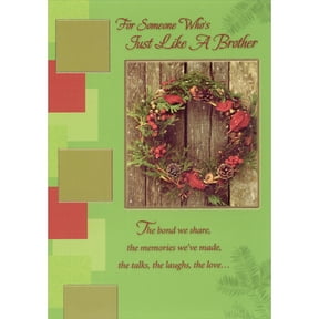 Designer Greetings Wreath on Wooden Door Photo in Frame on Green Christmas Card for Someone Like a Brother