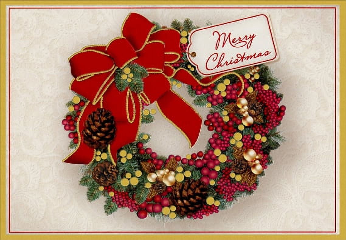Designer Greetings Wreath with Pine Cones Christmas Card (1 card/1 envelope)