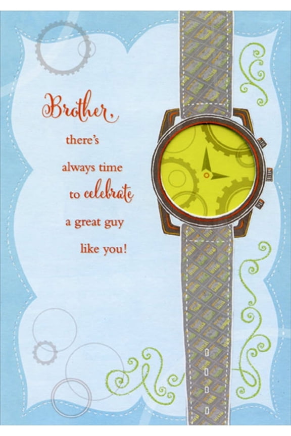 Wrist Watch with Die Cut Yellow Window Birthday Card for Brother