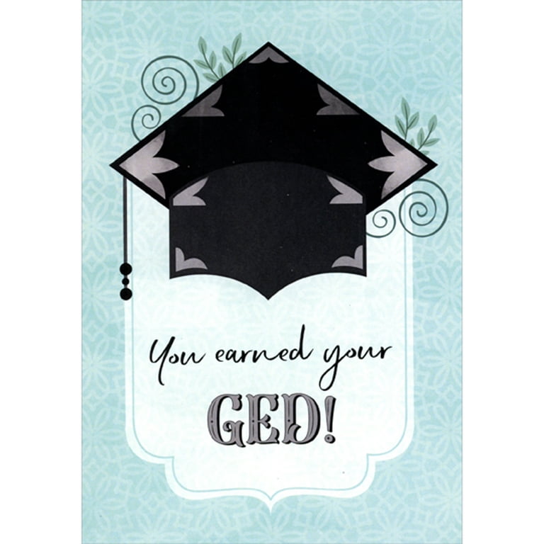 Designer Greetings You Earned Your GED: Black and Gray Cap on Light Blue  Graduation Congratulations Card - Walmart.com