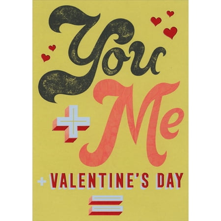 Designer Greetings You Plus Me: Large Letters and Small Foil Hearts on Yellow 3D Pop Up Funny / Humorous Risque Valentine's Day Card