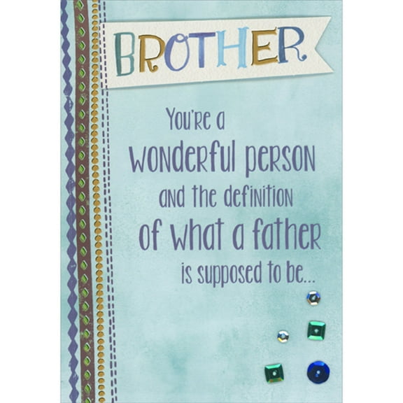 Designer Greetings You're a Wonderful Person: Gray 3D Brother Pennant Flag and Sequins on Blue Hand Decorated Father's Day Card