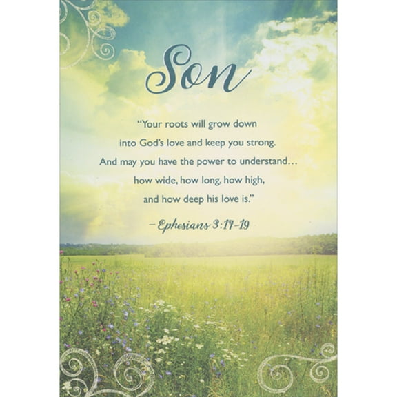 Designer Greetings Your Roots Will Grow Down into God's Love: Sunshine on Field of Wildflowers Religious Father's Day Card for Son