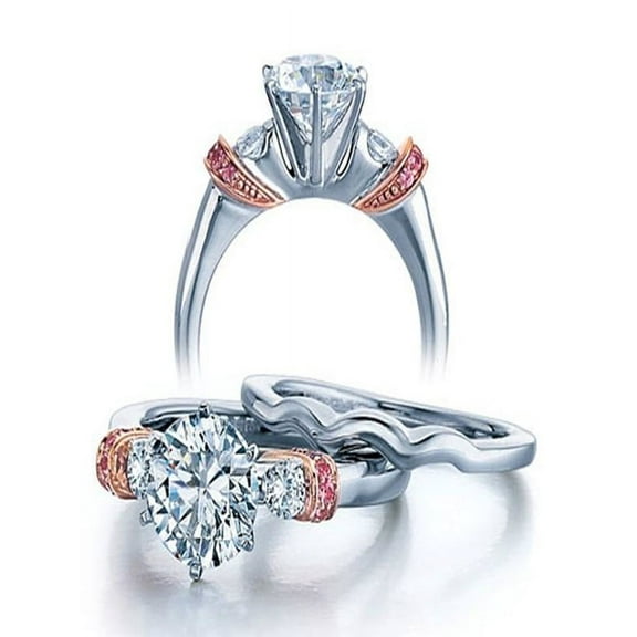 Designer Half Carat Round Diamond Wedding Ring Set in White Gold for Her