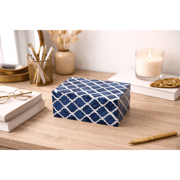 Designer Handmade Wooden Box Home Office Decor storage keepsake box , 4 X 6 inches , Blue